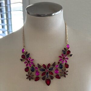 Dillards Vibrant Floral Necklace with Gemstones in Gold Setting. New With Tag